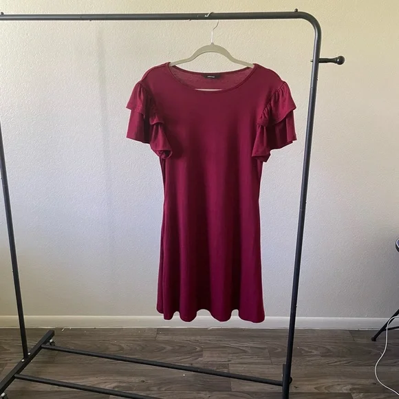 Dokotoo Dresses | Womens Dokotoo Brand Dress Maroon Red 36 With Pockets And Festive Short Sleeve | Color: Red | Size: M | Rackerbryce4's Closet